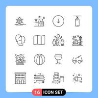 16 Line Black Icon Pack Outline Symbols for Mobile Apps isolated on white background 16 Icons Set vector