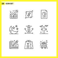 9 Icon Set Simple Line Symbols Outline Sign on White Background for Website Design Mobile Applications and Print Media vector