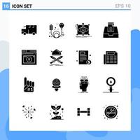 Modern 16 solid style icons Glyph Symbols for general use Creative Solid Icon Sign Isolated on White Background 16 Icons Pack vector