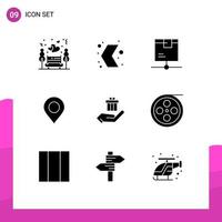 Group of 9 Modern Solid Glyphs Set for world location pointer map product Editable Vector Design Elements