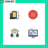 Mobile Interface Flat Icon Set of 4 Pictograms of building operator control stop supporter Editable Vector Design Elements