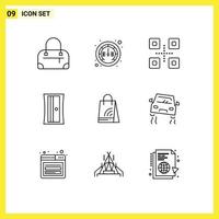 9 User Interface Outline Pack of modern Signs and Symbols of accident wifi food and restaurant handbag tool Editable Vector Design Elements