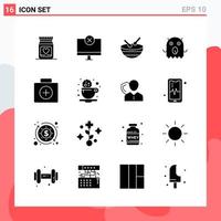 Collection of 16 Vector Icons in solid style Modern Glyph Symbols for Web and Mobile Solid Icon Sign Isolated on White Background 16 Icons