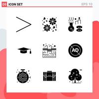 Collection of 9 Vector Icons in solid style Modern Glyph Symbols for Web and Mobile Solid Icon Sign Isolated on White Background 9 Icons