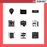 User Interface Pack of 9 Basic Solid Glyphs of business option air conditioner gear browser Editable Vector Design Elements