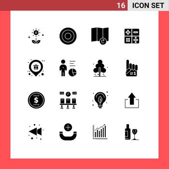User Interface Pack of 16 Basic Solid Glyphs of shop market user holder calculator Editable Vector Design Elements