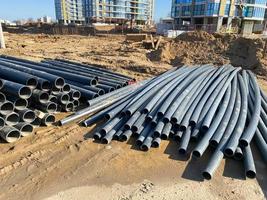 Installation works on replacement steel pipelines with thick-walled pipes made of polymeric materials photo