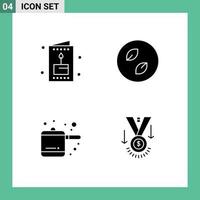 Group of 4 Modern Solid Glyphs Set for card rice cooker party leaves medal Editable Vector Design Elements