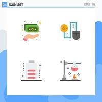 Mobile Interface Flat Icon Set of 4 Pictograms of cash battery money money devices Editable Vector Design Elements