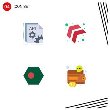 conjunto de 4 iconos de interfaz de usuario modernos signos de símbolos para api bangla desarrollador hasta elementos de diseño vectorial editables del país vector