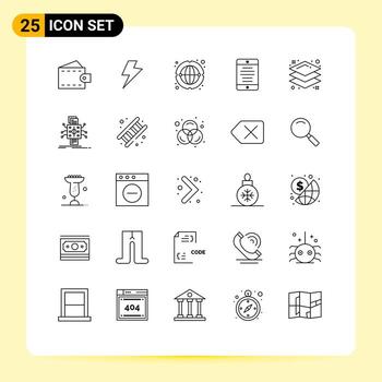conjunto de línea de interfaz móvil de 25 pictogramas de diseño de capas elementos de diseño de vector editables de teléfono móvil de usuario de Internet