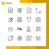 Set of 16 Vector Outlines on Grid for earth devices women cord computers Editable Vector Design Elements