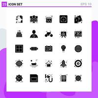 Pack of 25 Modern Solid Glyphs Signs and Symbols for Web Print Media such as game cards advertising service lift Editable Vector Design Elements