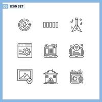 Modern Set of 9 Outlines Pictograph of receipt bill instrument programming develop Editable Vector Design Elements