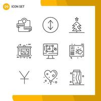 9 Icon Set Line Style Icon Pack Outline Symbols isolated on White Backgound for Responsive Website Designing vector