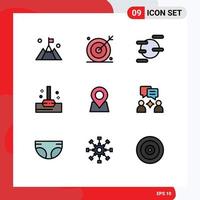 Group of 9 Filledline Flat Colors Signs and Symbols for marker location seo bathroom mop Editable Vector Design Elements