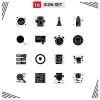 Set of 16 Vector Solid Glyphs on Grid for search water house food bottle Editable Vector Design Elements
