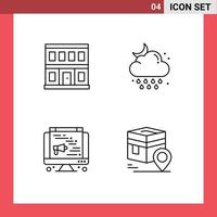 Group of 4 Filledline Flat Colors Signs and Symbols for construction computer building rain web Editable Vector Design Elements