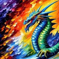 retrato de un hermoso dragón colorido vector