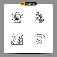 4 User Interface Line Pack of modern Signs and Symbols of harlequin camping hat business tent Editable Vector Design Elements