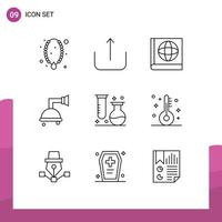 9 Universal Outline Signs Symbols of tube laboratory map flasks shower Editable Vector Design Elements