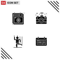 Mobile Interface Solid Glyph Set of 4 Pictograms of help human setting wifi manipulation Editable Vector Design Elements