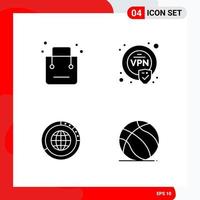 Creative Set of 4 Universal Glyph Icons isolated on White Background vector