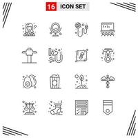 Universal Icon Symbols Group of 16 Modern Outlines of miner board heard art board romance Editable Vector Design Elements