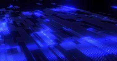 Abstract background blue from futuristic hi-tech rectangles of pixel particles flying with glow effect and background blur, screensaver photo
