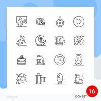 conjunto de 16 iconos modernos de la interfaz de usuario símbolos signos para elementos de diseño vectorial editables del escudo delantero del personal multimedia de bloqueo vector