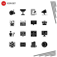 16 User Interface Solid Glyph Pack of modern Signs and Symbols of media digital table bullhorn mobile Editable Vector Design Elements