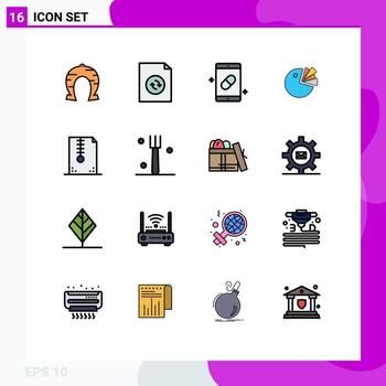 conjunto de 16 líneas llenas de color plano comercial paquete para presentación de archivo pastillas de gráficos móviles elementos de diseño de vectores creativos editables