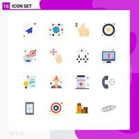 Pack of 16 Modern Flat Colors Signs and Symbols for Web Print Media such as target goal gesture business star Editable Pack of Creative Vector Design Elements