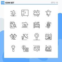 Universal Icon Symbols Group of 16 Modern Outlines of search worker cloud scarecrow farm Editable Vector Design Elements