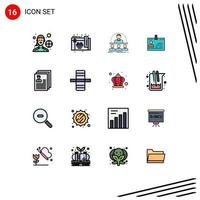 Mobile Interface Flat Color Filled Line Set of 16 Pictograms of people id coach contacts cards Editable Creative Vector Design Elements