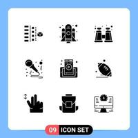 Editable Vector Line Pack of 9 Simple Solid Glyphs of phone web page binocular sing music Editable Vector Design Elements