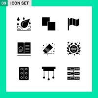 Universal Icon Symbols Group of 9 Modern Solid Glyphs of rubber eraser irish delete recipes Editable Vector Design Elements