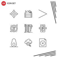 9 User Interface Outline Pack of modern Signs and Symbols of digital design arrow medicine no Editable Vector Design Elements