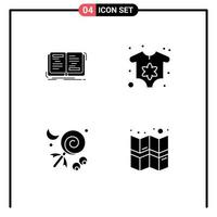Group of 4 Modern Solid Glyphs Set for book celebration writing clothes holiday Editable Vector Design Elements