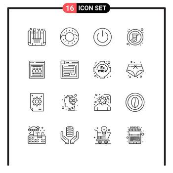 16 símbolos de signos de contorno universal del equipo web elementos de diseño de vector editables de tubo de página de organización de entorno de equipo remoto