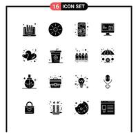 16 Creative Icons Modern Signs and Symbols of heart lcd meal repair computer Editable Vector Design Elements