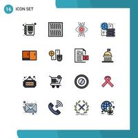 Universal Icon Symbols Group of 16 Modern Flat Color Filled Lines of furniture cabinet surveillance server global Editable Creative Vector Design Elements