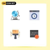 Mobile Interface Flat Icon Set of 4 Pictograms of world brush browser speedometer paint Editable Vector Design Elements