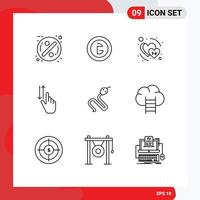 Set of 9 Vector Outlines on Grid for down hand money gestures february Editable Vector Design Elements