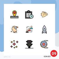 conjunto de 9 iconos de interfaz de usuario modernos símbolos signos para papel de avance mente oceánica elementos de diseño vectorial editables humanos vector