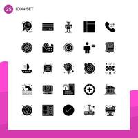 Modern Set of 25 Solid Glyphs and symbols such as contact us answer robot layout technology Editable Vector Design Elements