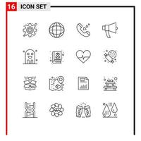 Universal Icon Symbols Group of 16 Modern Outlines of copy speaker communication megaphone announcement Editable Vector Design Elements