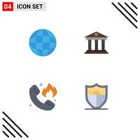 conjunto de 4 paquetes de iconos planos comerciales para educación edificio de banco de emergencia bombero elementos de diseño vectorial editables vector