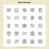 esquema 25 conjunto de iconos de dulces y caramelos diseño de estilo de línea vectorial conjunto de iconos negros paquete de pictogramas lineales diseño de ideas de negocios web y móviles ilustración vectorial vector