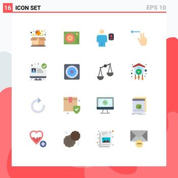 User Interface Pack of 16 Basic Flat Colors of hospital website gesture record fingers human Editable Pack of Creative Vector Design Elements